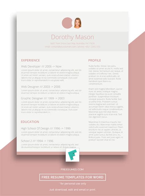 Pink Resume Template Free