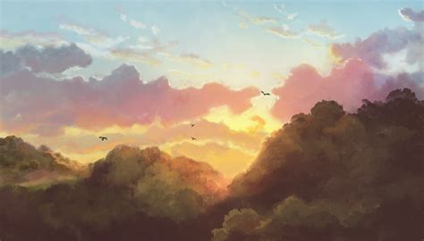 Studio Ghibli Inspired Landscape Im Really New To Painting In General