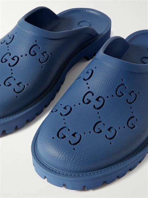 Gucci Logo Perforated Rubber Clogs Blue Gucci
