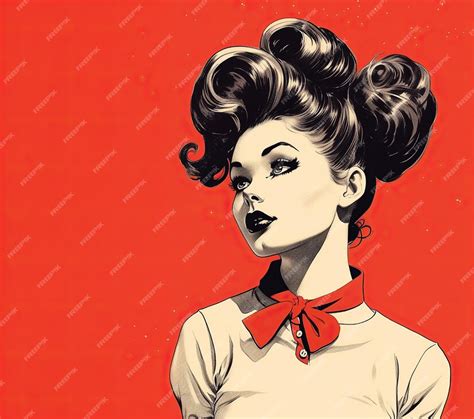 premium ai image pretty pin up girl 50s style retro poster graphic with red background