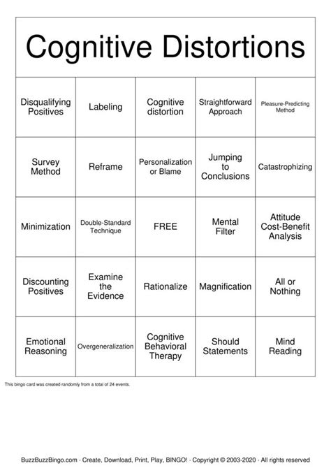 Cognitive Distortions Bingo Cards To Download Print And Customize