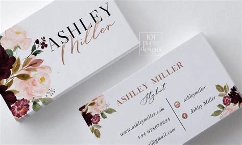 floral business card printable business card burgundy watercolor flowers business cards design