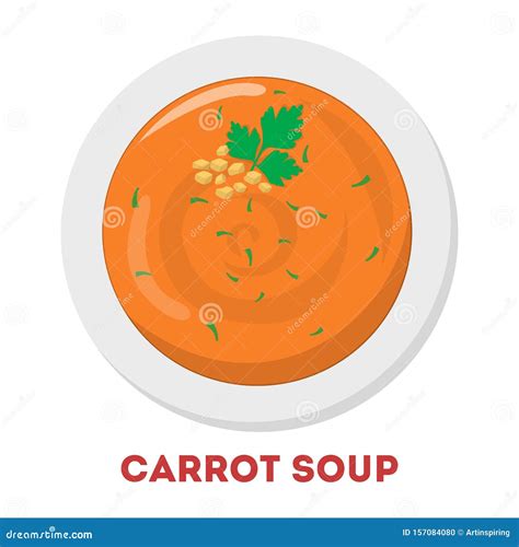 Carrot Soup In A Bowl Tasty Dinner In The White Plate Stock Vector