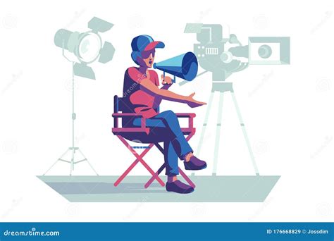 Film Director At Workplace Stock Vector Illustration Of Floodlight