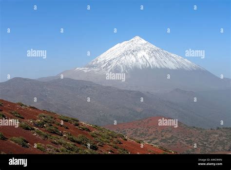Spain Canary Islands Tenerife Mount Pico De Teide Snow Covered Stock