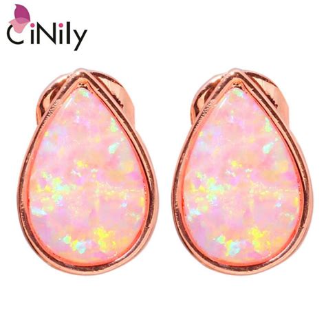 Cinily Created Pink Fire Opal X Mm Rose Gold Color Earrings Wholesale