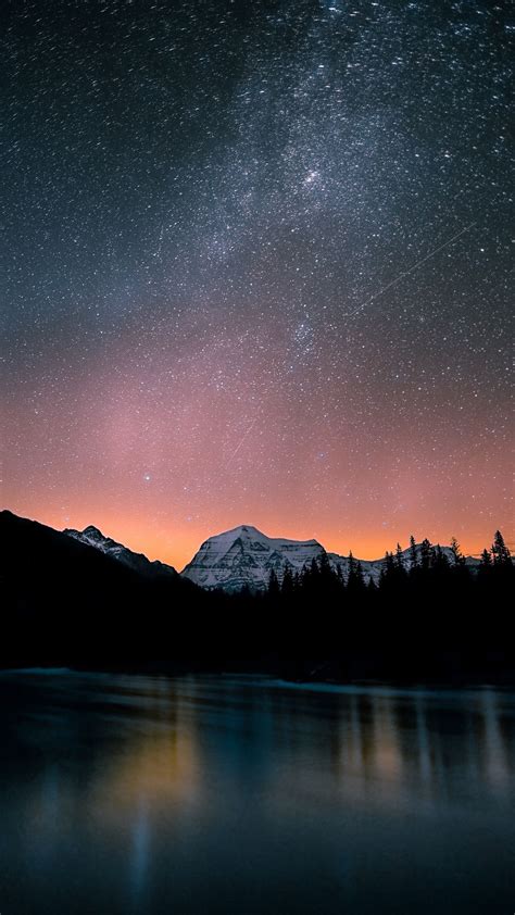 Download Wallpaper 1350x2400 Lake Mountains Night Starry Sky Dark