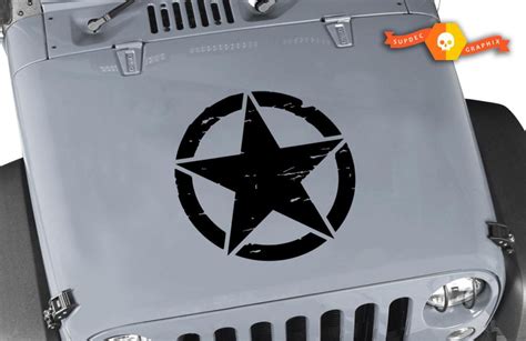 Distressed Oscar Mike Military Star Jeep Hood Vinyl Decal Military