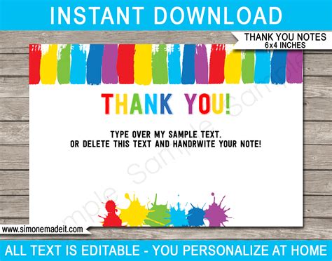 Printable Instant Download Paint Party Thank You For Making My Party A