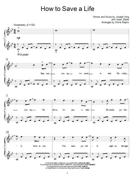 How to save a life lyrics & chords. How To Save A Life | Sheet Music Direct