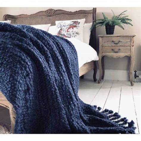 Check out our blue knit blanket selection for the very best in unique or custom, handmade pieces from our blankets & throws shops. Soft Wide Knit Rich Navy Blue Tasselled Knitted Blanket