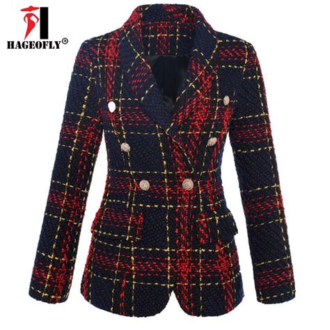 Aliexpress Buy Hageofly New Tweed Plaid Blazer Women S Jacket