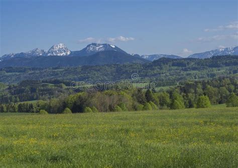 Beautiful Spring Rural Mountain Landscape In The Bavarian Alps With