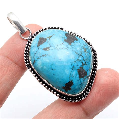 Natural Turquoise Pendant Necklace Handmade Sterling Etsy