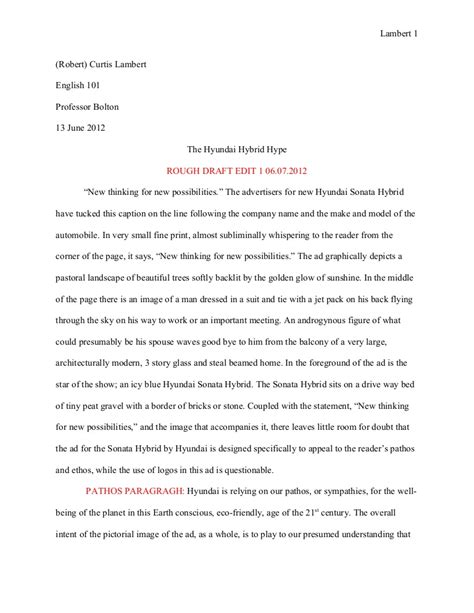 Often times when students stop to. Essay 1: Ad Analysis Rough Draft, The Hyundai Hubrid Hype