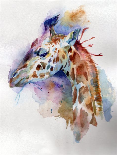 A Watercolor Painting Of A Giraffes Head