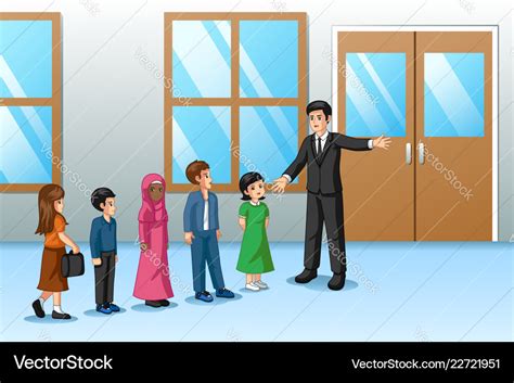 Students Lining Up Outside Classroom Royalty Free Vector