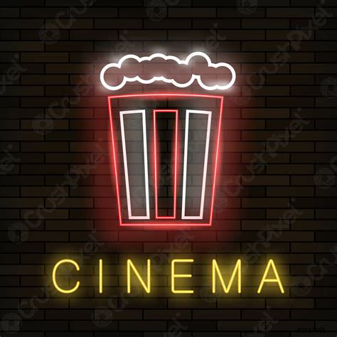 Cinema Light Neon Sign On Brick Background Colored Signboard Bright