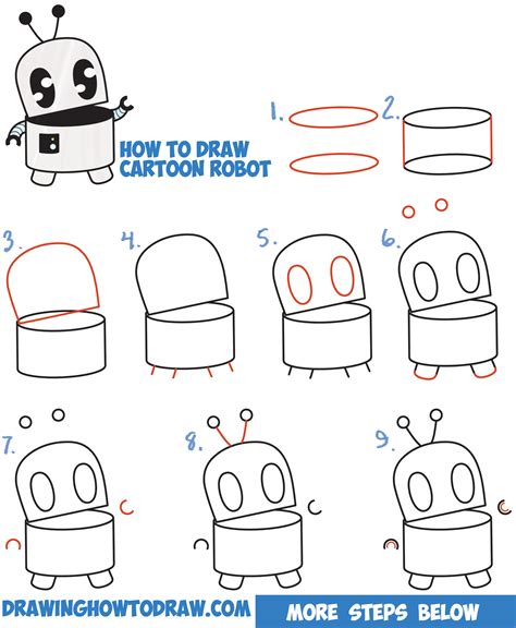 How To Draw A Cute Cartoon Robot Easy Step By Step Drawing Tutorial For