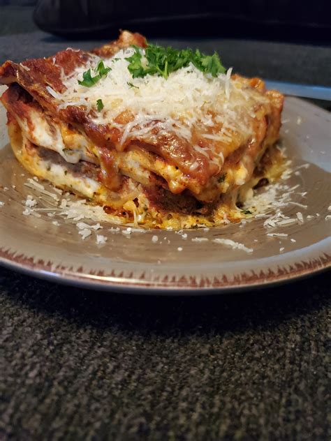 Homemade Five Cheese Lasagna With Slices Of Homemade Meatballs R