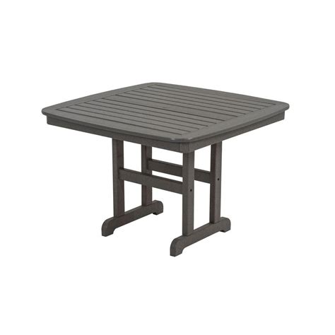 Polywood Nautical 44 In Slate Grey Plastic Outdoor Patio Dining Table