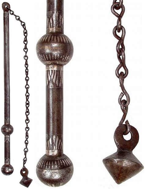 North Indian Kabastin Flail With Flanged Conical Steel