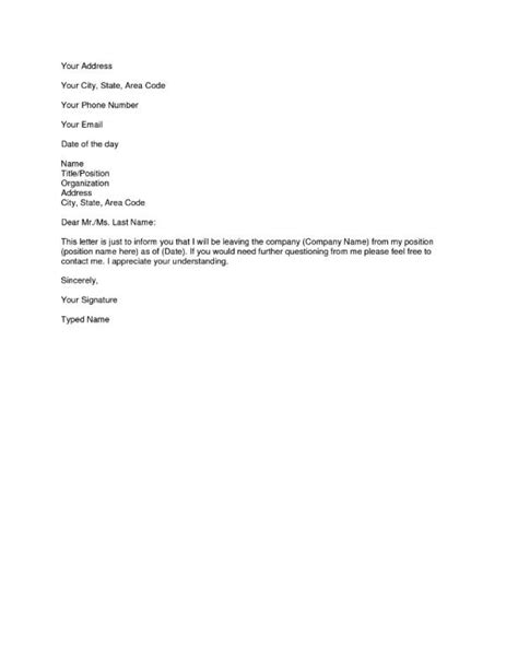 Easy 2 Week Notice Letter Sample Resignation Letter
