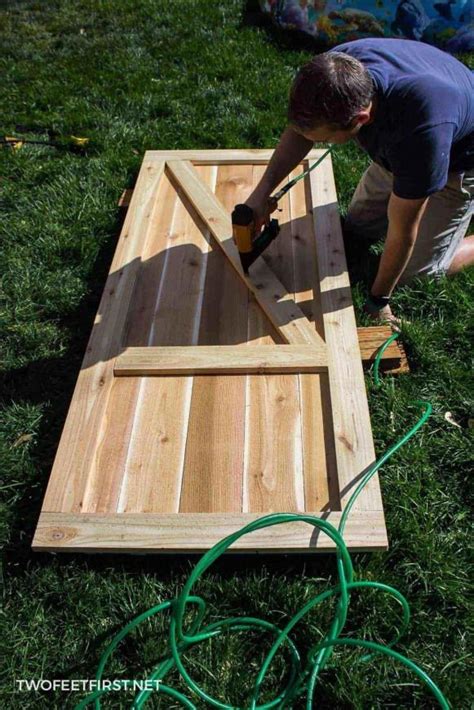 I reinforced the back of the doors with 4 inch x 2 inch timber on both hinge and lock sides. Do you want an easy idea to DIY a shed door? Here is how to build a simple cedar door for your ...