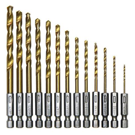 13pcs Hss Titanium Coated Twist Drills Bit Set Hex Shank Quick Change