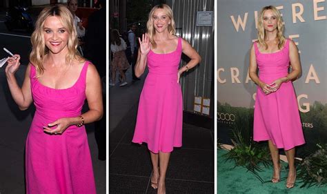 Reese Witherspoon 46 Mirrors Her Legally Blonde Role In Busty Hot Pink Dress Celebrity News