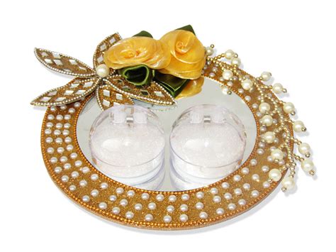 Shop for cheap ceremony decorations? Ring Ceremony Tray in Golden with Flowers & White Pearls