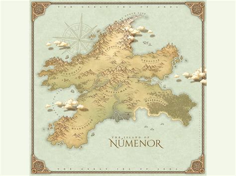 Numenor Map Light Fantasy Tolkien Lord Of The Rings Map Etsy
