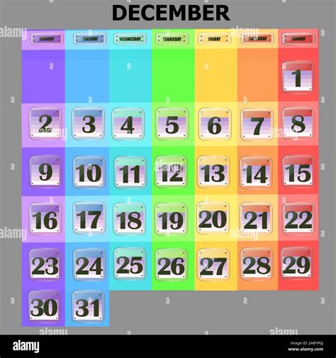 Colorido Calendario Para Diciembre De 2020 En Inglés Conjunto De