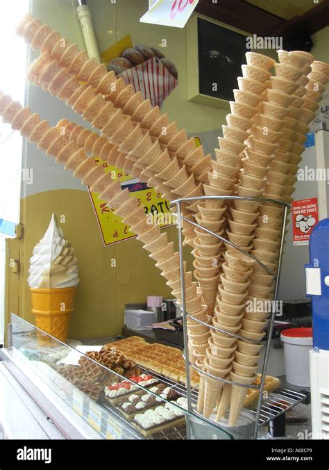 Stack Of Empty Ice Cream Cones At Fun Fair Stock Photo Alamy