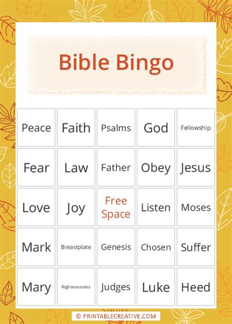 Printable Bible Bingo Sheets