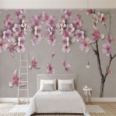 Photo Wallpaper 3d Stereo Relief Peach Blossom Flowers Mural Living