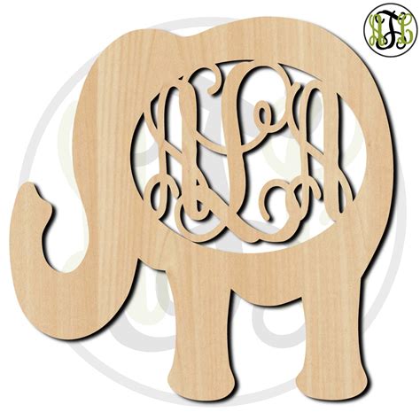 Elephant 1 Monogram - 230003M3- Personalized Cutout, 3-Letter Monogram , unfinished, wood cutout ...