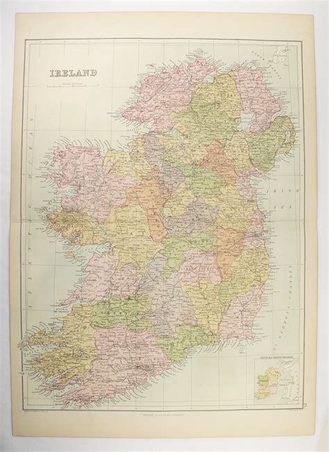 Antique Ireland Map 1873 A C Black Map Of Ireland T For Etsy