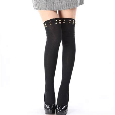 Women Long Stockings Sexy Cool Rivet Over Knee High Fashion Punk Style