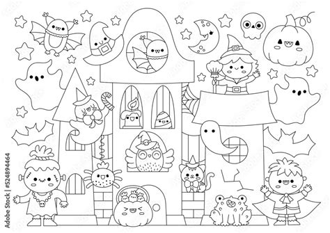 Vector Halloween Horizontal Line Coloring Page For Kids With Cute