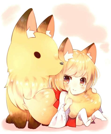 Girl Fox Animal Ears Blush Happy Cute Anime ♡ Аниме животные Чиби Девушка