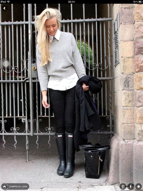 Black Jeans With Hunter Boots Hunter Boots Outfit Boot Outfits