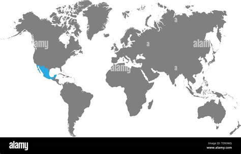 The Map Of Mexico Is Highlighted In Blue On The World Map Stock Vector