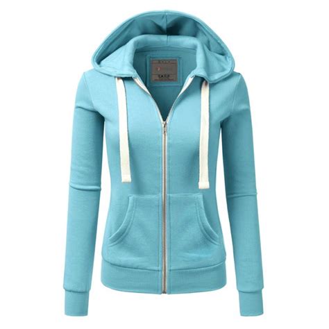 Doublju Womens Lightweight Pocket Zip Up Hoodie Jacket For Women With