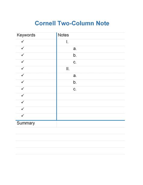 Word Of Cornell Two Column Notedocx Wps Free Templates