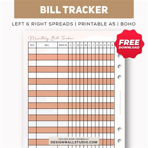 Monthly Bill Tracker Printable Insert A5 Free Pdf Download Two
