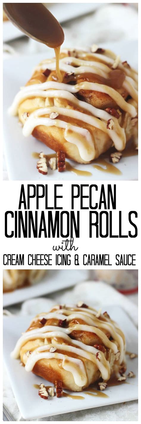 Quick and easy cinnamon roll icing recipe, homemade with simple ingredients in 10 minutes. Apple Pecan Cinnamon Rolls with Cream Cheese Frosting