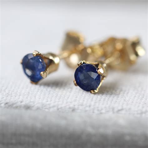 Sapphire Stud Earrings Tiny Gemstone Studs September Etsy