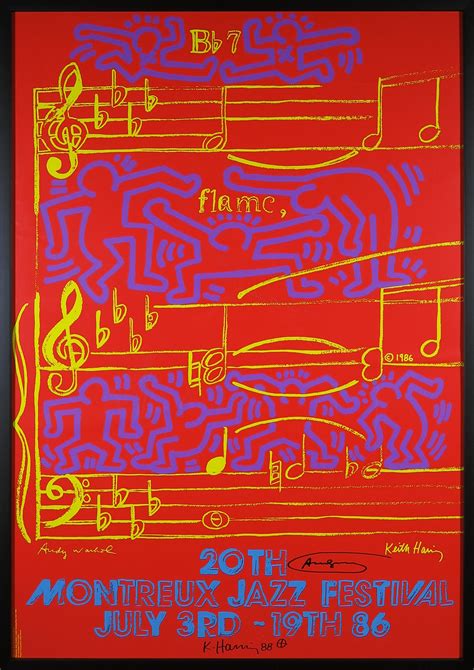 Andy Warhol And Keith Haring Handgesigneerde Zeefdruk 20th Montreux Jazz Festival Ingelijst
