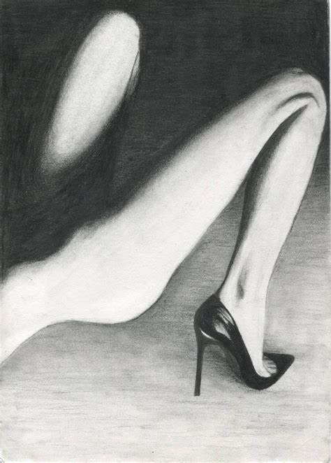 Legs Black And White Charcoal Drawing Erotic Art High Heel Stiletto